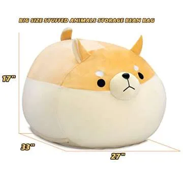 Stuffed Animal Storage Bean Bag Chair Cover for Kids Yellow Dog Shiba Inu Bean Bag Chair for Girls Large Size Toy Organizer Cover Only Without Filling