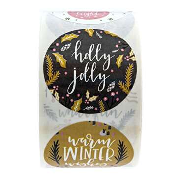 Grey Mustard Pink Christmas Stickers / 500 Modern Holiday Labels / 1.5" Winter Envelope Seals / 8 Al...