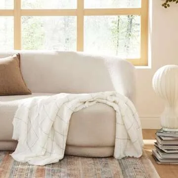 Bedsure Cream Throw Blanket - Soft Lightweight Decor with Tassels for Stylish Comfort