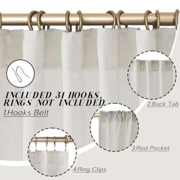 PANELSBURG Modern Farmhouse Cream Colored Semi Sheer Curtains 84 Inches Long,Living Room Bedroom Bac...