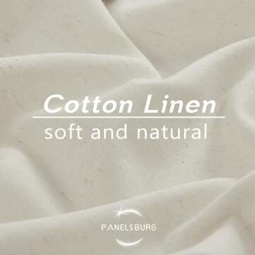 PANELSBURG Modern Farmhouse Cream Colored Semi Sheer Curtains 84 Inches Long,Living Room Bedroom Back Tab Linen Pleated Window Curtains 84 Inch Length 2 Panel Sets