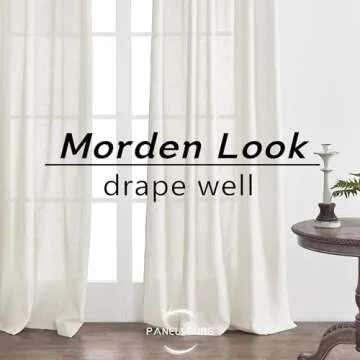 PANELSBURG Modern Farmhouse Cream Colored Semi Sheer Curtains 84 Inches Long,Living Room Bedroom Back Tab Linen Pleated Window Curtains 84 Inch Length 2 Panel Sets