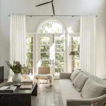 PANELSBURG Modern Farmhouse Cream Colored Semi Sheer Curtains 84 Inches Long,Living Room Bedroom Back Tab Linen Pleated Window Curtains 84 Inch Length 2 Panel Sets