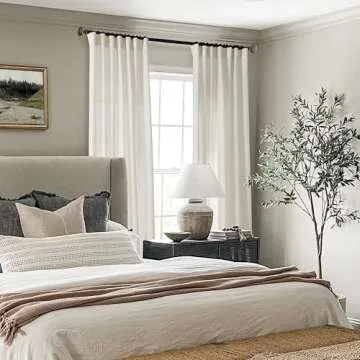 PANELSBURG Modern Farmhouse Cream Colored Semi Sheer Curtains 84 Inches Long,Living Room Bedroom Back Tab Linen Pleated Window Curtains 84 Inch Length 2 Panel Sets