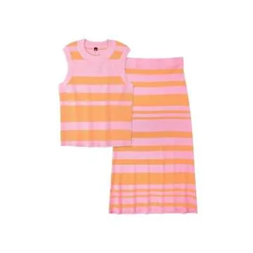 Arach&Cloz Womens 2 Piece Sets 2025 Summer Outfits Travel Matching Clothing Fall Fashion Bodycon Dressy Vacation Striped Tank Top Midi Skirt Going Out Date Night Sweater Lounge(pink-orange,M)