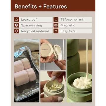 Cadence Travel Containers - Daily Routine Capsule Set - Magnetic Travel Capsules - For Shampoo, Cond...