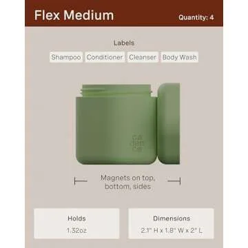 Cadence Travel Containers - Daily Routine Capsule Set - Magnetic Travel Capsules - For Shampoo, Conditioner, Body Wash, Pills, and More - 4 Flex Mediums (1.32oz) & 3 Flex Smalls (0.56oz) - Charcoal