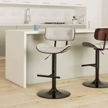 BELLEZE Adjustable Counter Height Bar Stools Set of 2, Faux Leather Upholstered Swivel Barstools wit...