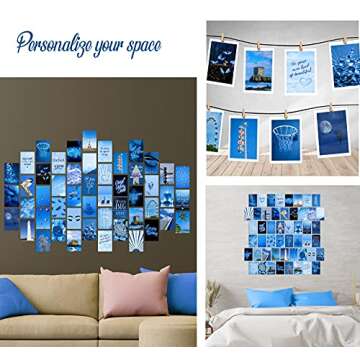 WOONKIT Blue Wall Collage Kit Aesthetic Pictures, Room Decor for Teen Girls, Blue Wall Room Bedroom Dorm Decor, Blue Wall Posters Prints, Photo Collage Kit, Trendy Teen, 50pcs 4x6 inch