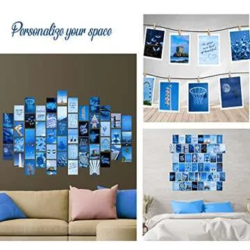 WOONKIT Blue Wall Collage Kit Aesthetic Pictures, Room Decor for Teen Girls, Blue Wall Room Bedroom Dorm Decor, Blue Wall Posters Prints, Photo Collage Kit, Trendy Teen, 50pcs 4x6 inch