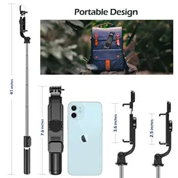 Aureday Selfie Stick with Wireless Bluetooth Remote, Portable 41 Inch Gopro Selfie Stick Tripod with Light, Compatible with iPhone 14/13 Pro/12/11 Pro/Max/XS/XR/X/8/7 and Android Smartphones