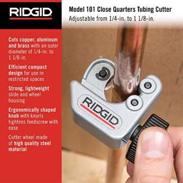 Ridgid - CC247 RIDGID 40617 Model 101 Close Quarters Tubing Cutter, 1/4-inch to 1-1/8-inch Tube Cutter Silver