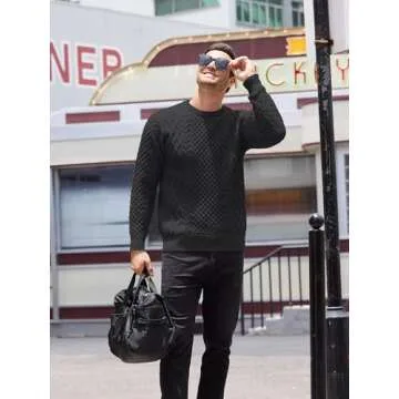 Comdecevis Men's Cable Knit Sweater Crewneck Thick Pullover Sweaters Unisex Casual Fashion Clothing Knitted Sweatshirts S Black