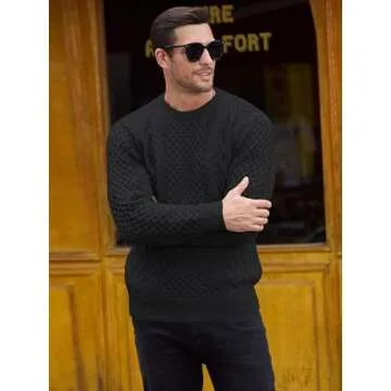 Comdecevis Men's Cable Knit Sweater Crewneck Thick Pullover Sweaters Unisex Casual Fashion Clothing Knitted Sweatshirts S Black