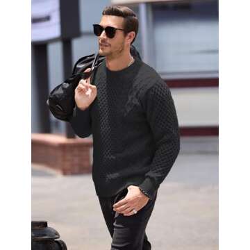 Comdecevis Men's Cable Knit Sweater Crewneck Thick Pullover Sweaters Unisex Casual Fashion Clothing Knitted Sweatshirts S Black