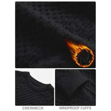 Comdecevis Men's Cable Knit Sweater Crewneck Thick Pullover Sweaters Unisex Casual Fashion Clothing Knitted Sweatshirts S Black