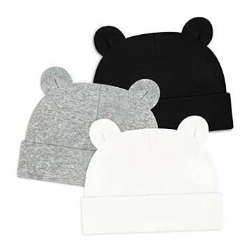 Sarfel Newborn Baby Boy Hats Cotton Baby Beanie Hospital Girl Hat Infant 0-6 Months Unisex 3 Pack Black White Grey