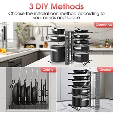 G-TING Adjustable Pot Rack Organizer 8-Tier Kitchen Storage