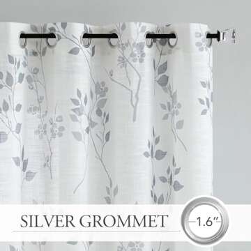 Beauoop Floral Linen Semi Sheer Curtains 84 Inches Long – 2 Panel Set for Elegant Home Décor