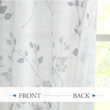 Beauoop Floral Linen Semi Sheer Curtains 2 Panels 84" Long