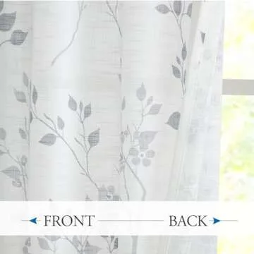 Beauoop Floral Linen Semi Sheer Curtains 2 Panels 84" Long