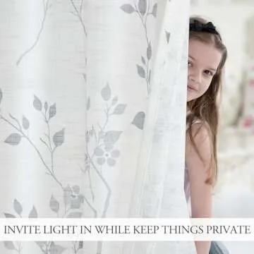 Beauoop Floral Linen Semi Sheer Curtains 2 Panels 84" Long