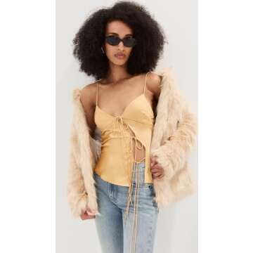 Lioness Women's Mariah Cami - Gold Satin Sleeveless Top with V Neck