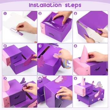 Pasimy Valentines Box with 30 Cards and DIY Crafts Unicorn Valentines Mailbox Kit Valentine's Day Mailbox Crafts for Boys Girls Kids Classroom Activities Valentines Mailbox Crafts Party Favors