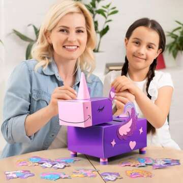 Pasimy Valentines Box with 30 Cards and DIY Crafts Unicorn Valentines Mailbox Kit Valentine's Day Mailbox Crafts for Boys Girls Kids Classroom Activities Valentines Mailbox Crafts Party Favors