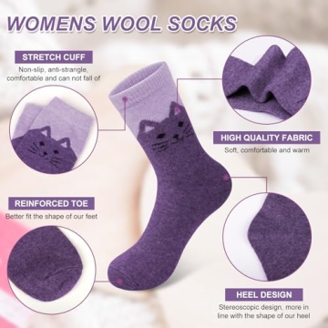 Thick Warm Wool Socks for Women - 5 Pairs Gift Set