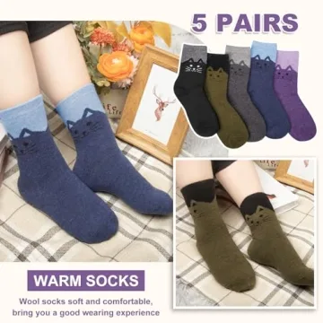Thick Warm Wool Socks for Women - 5 Pairs Gift Set