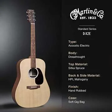 Martin Guitar X Series D-X2E Acoustic-Electric Guitar with Gig Bag, Sitka Spruce and KOA Pattern High-Pressure Laminate, D-14 Fret, Performing Artist Neck Shape HPL Mahogany Back/Side