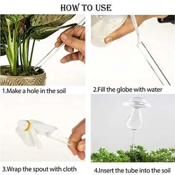 Kingbuy Self Watering Globes Plant Waterer Device Mushroom Shape Hand Blown Clear Glass Aqua Bulb for Indoor Outdoor Plants, 2 Pack