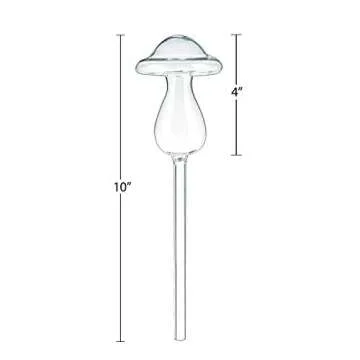 Kingbuy Self Watering Globes Plant Waterer Device Mushroom Shape Hand Blown Clear Glass Aqua Bulb for Indoor Outdoor Plants, 2 Pack