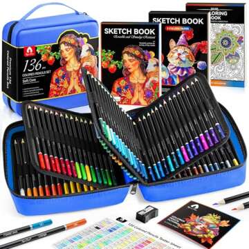 136 PCS Colored Pencils Set for Adult Coloring Books, 120 Colored Pencils with Sketchbook, Coloring ...