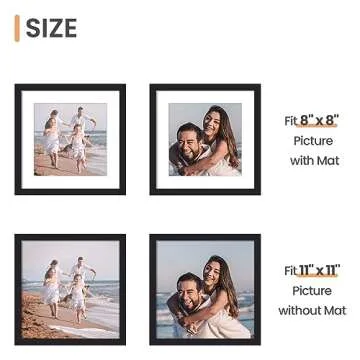 upsimples 11x11 Picture Frame, Display Pictures 8x8 with Mat or 11 x 11 Without, Wall Hanging Square Frames, Black, 1 Pack