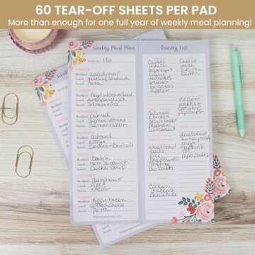 bloom daily planners Weekly Magnetic Meal Planning Pad for Fridge with Tear-Off Grocery Shopping List - Hanging Food/Menu Organizer Notepad with Magnets - 8.5” x 11”