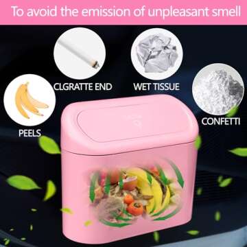 NBTEPEM Pink Car Trash Can with Lid, Mini Auto Garbage Can with 30 Trash Bags, Leakproof Automotive Garbage Container Bin, Multipurpose Organizers and Storage for Car, Home, Office (Pink)