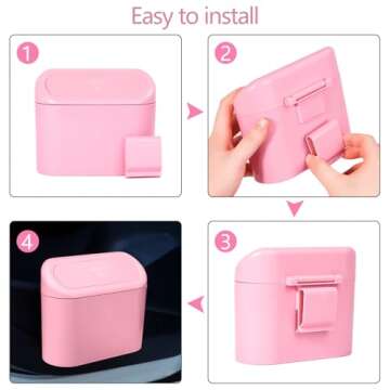 NBTEPEM Pink Car Trash Can with Lid, Mini Auto Garbage Can with 30 Trash Bags, Leakproof Automotive Garbage Container Bin, Multipurpose Organizers and Storage for Car, Home, Office (Pink)