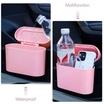 NBTEPEM Pink Car Trash Can with Lid, Mini Auto Garbage Can with 30 Trash Bags, Leakproof Automotive Garbage Container Bin, Multipurpose Organizers and Storage for Car, Home, Office (Pink)