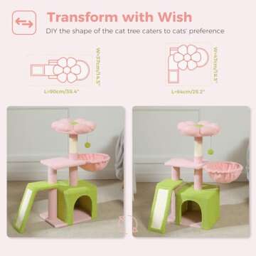 PETEPELA Flower Cat Tree for Indoor Cats, 32'' Small Cat Tower Cat Condo with Sisal Scratching Ramp,...