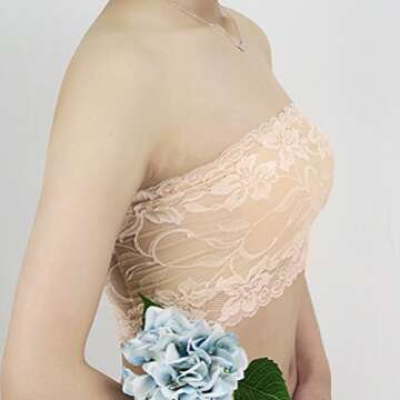 LUOEM 3pcs Women's Floral Lace Tube Top Stretchy Strapless Non-Padded Bandeau, Black, White, Skin, X-Large