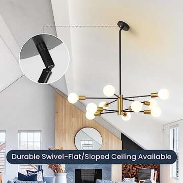 Sputnik Chandeliers Modern Black and Gold Chandeliers 10-Light Mid Century Farmhouse Chandelier Ceiling Light Fixture Height Adustable Pendant Light for Kitchen Island Living Room Dining Room