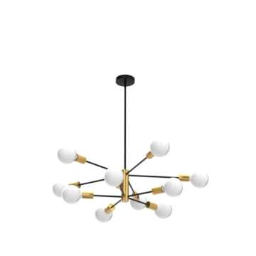 Sputnik Chandeliers Modern Black and Gold Chandeliers 10-Light Mid Century Farmhouse Chandelier Ceiling Light Fixture Height Adustable Pendant Light for Kitchen Island Living Room Dining Room
