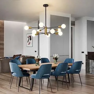Sputnik Chandeliers Modern Black and Gold Chandeliers 10-Light Mid Century Farmhouse Chandelier Ceiling Light Fixture Height Adustable Pendant Light for Kitchen Island Living Room Dining Room