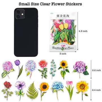 Knaid 600 Pieces Clear Flower Stickers Set, Transparent Floral Botanical Aesthetic Journaling Stickers for Nature Scrapbook Supplies Card Making Junk Journal Bullet Journal Planner DIY Crafts