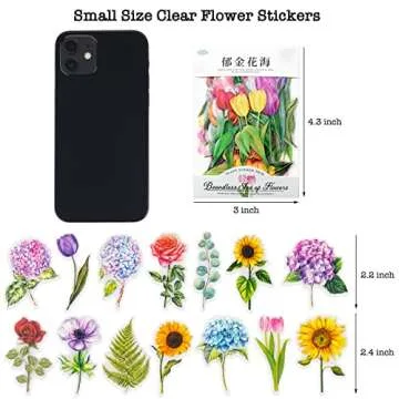 Knaid 600 Pieces Clear Flower Stickers Set, Transparent Floral Botanical Aesthetic Journaling Stickers for Nature Scrapbook Supplies Card Making Junk Journal Bullet Journal Planner DIY Crafts