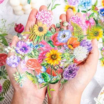 Knaid 600 Pieces Clear Flower Stickers Set, Transparent Floral Botanical Aesthetic Journaling Stickers for Nature Scrapbook Supplies Card Making Junk Journal Bullet Journal Planner DIY Crafts