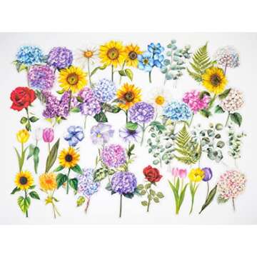 Knaid 600 Pieces Clear Flower Stickers Set, Transparent Floral Botanical Aesthetic Journaling Stickers for Nature Scrapbook Supplies Card Making Junk Journal Bullet Journal Planner DIY Crafts