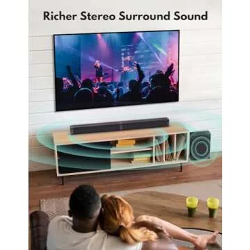 Puxinat 2 in 1 Separable Sound Bar for Smart TV with Subwoofer, Bluetooth 5.0 Surround Sound System for Home Theater, ARC/Optical/Aux/USB TV Speaker, Treble/Bass Adjust, 10 EQ Modes, Remote Included